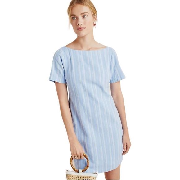 Anthropologie Dresses & Skirts - Anthropologie Cape May Blue Striped Linen Blend Bow Back Midi Dress